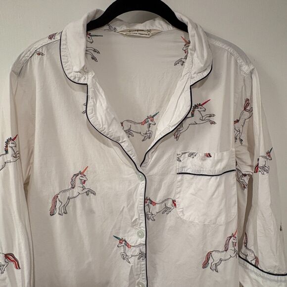 PRINTFRESH Embroidered Button up Unicorn Sleep Shirt White Size XS - Picture 3 of 9